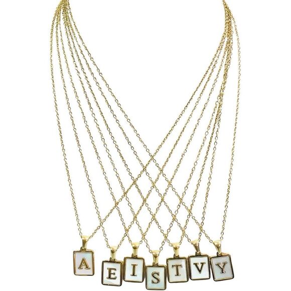 Gold Plated and Mother Shell Initial Pendant Necklaces - Picture 5 of 7
